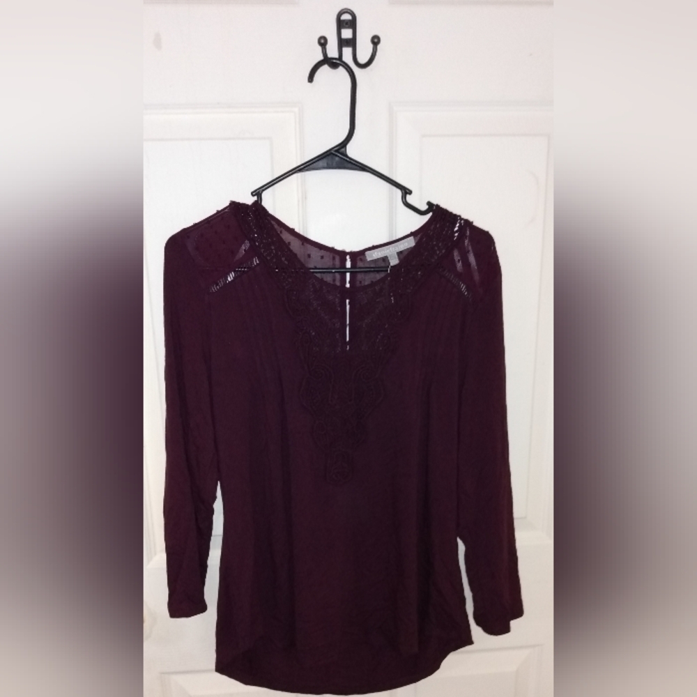 NWOT Women's Daniel Rainn Dalina Key Hole Crochet Detail Blouse/Top Size PL